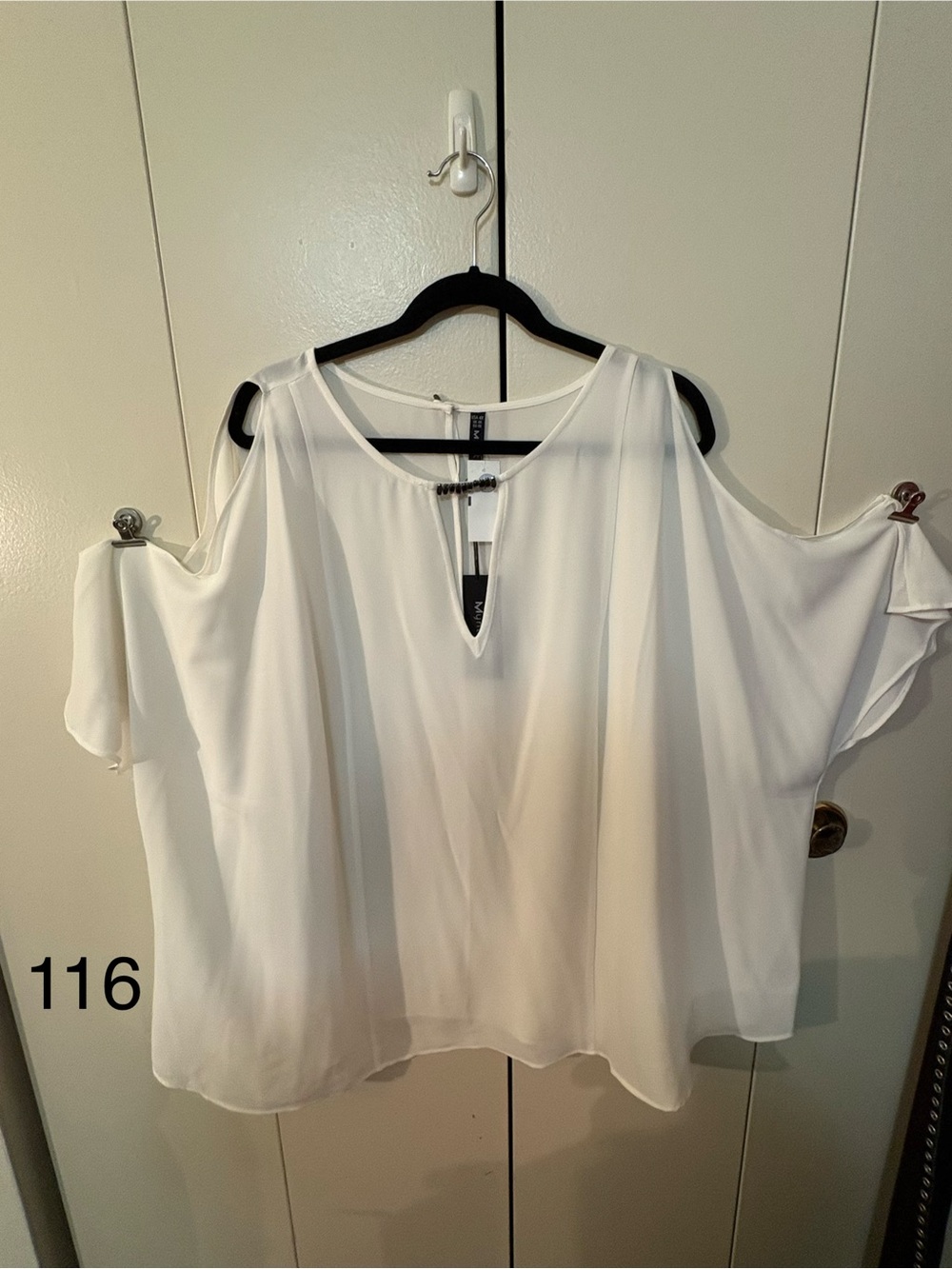 MYNT 1792 White Cold-Shoulder Blouse with Front Keyhole